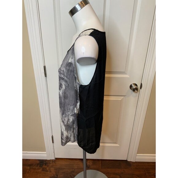 Eileen Fisher  100% Silk Gray Patterned Tank Top W/ Black Rear Panel, Size S - Picture 3 of 5